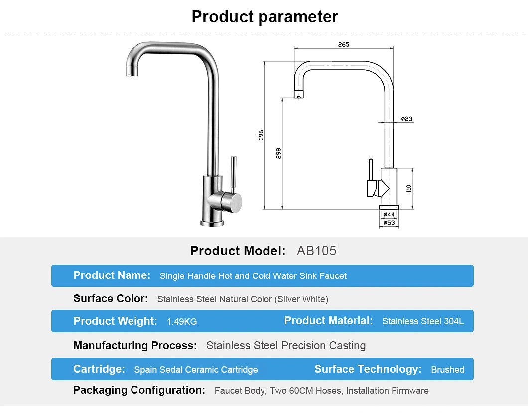 Inox Kitchen Mixer Tap Classic Design Single Handle